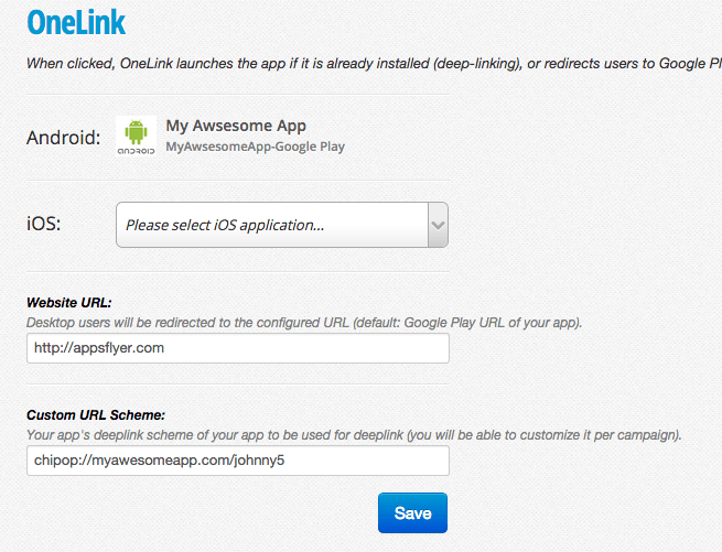 Configure OneLink Settings in AppsFlyer