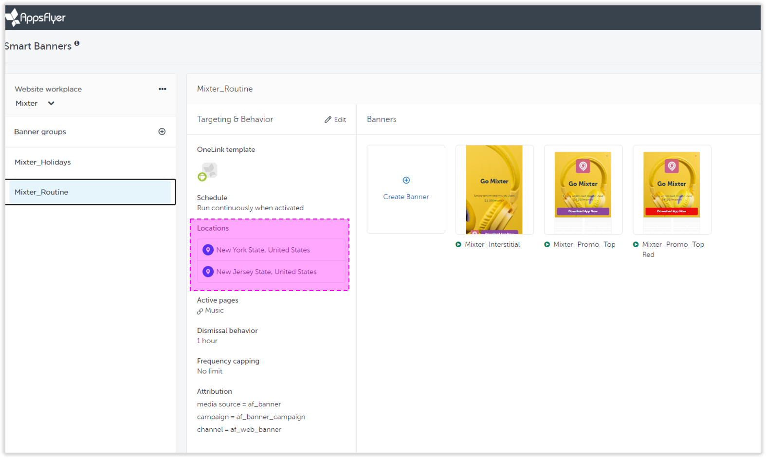 Dashboard de AppsFlyer: Smart Banners