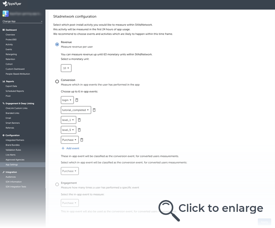 AppsFlyer SKAdNetwork configuration preview
