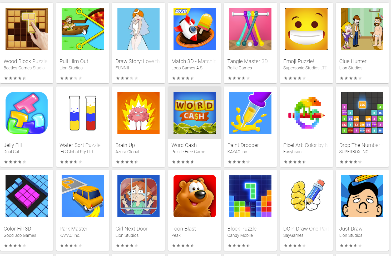 Jeux de puzzle dans google play