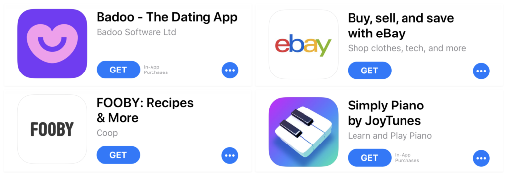 The titles of in-app purchases