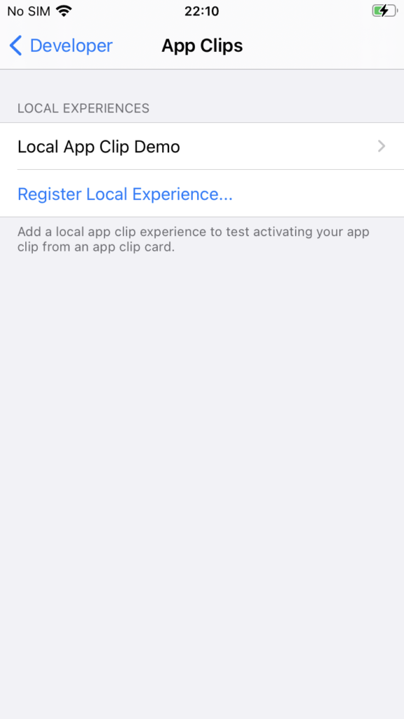 app clips registrar uma experiência local