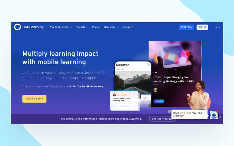 360Learning app landing page example