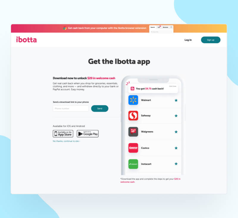 ibotta: Ejemplo página de aterrizaje de la app