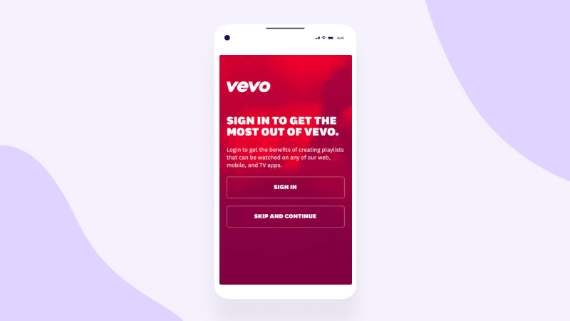 Vevo app onboarding