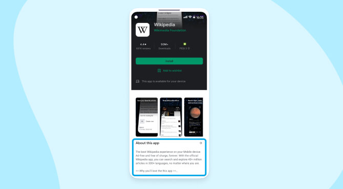 Wikipedia app description