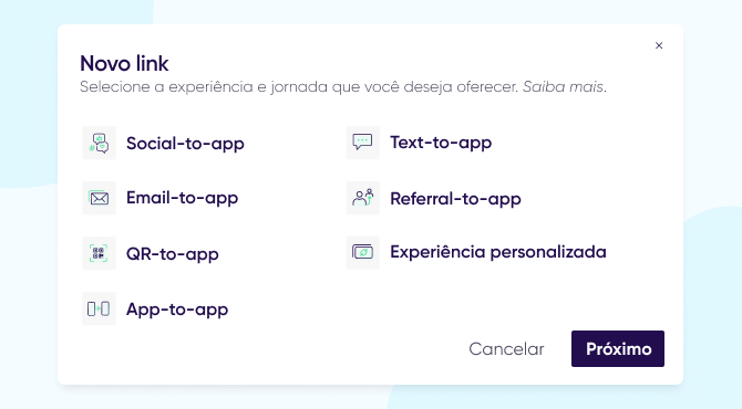 dashboard das experiências de deep linking