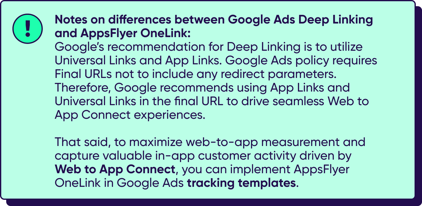 Notes on differences between Google Ads Deep Linking and AppsFlyer OneLink