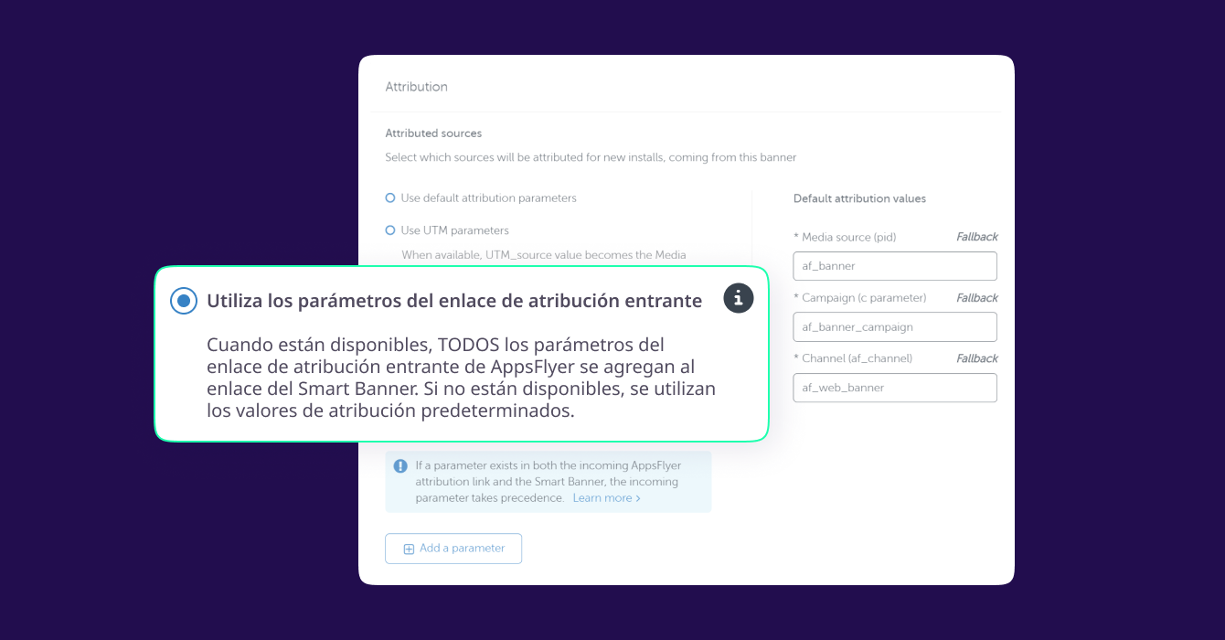 Usar parámetros del enlace entrante de atribución
