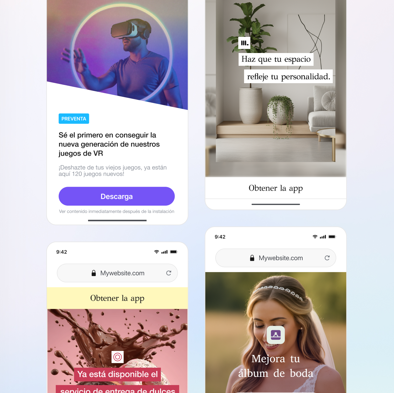 Landing pages de apps de redes sociales