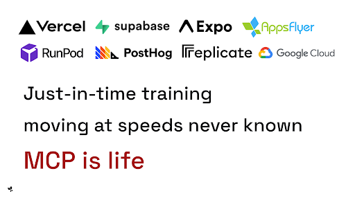 Vercel, Supabase, Expo, AppsFlyer, RunPod, PostHog, replicate, Google Cloud, and a Partridge in a Pear Tree